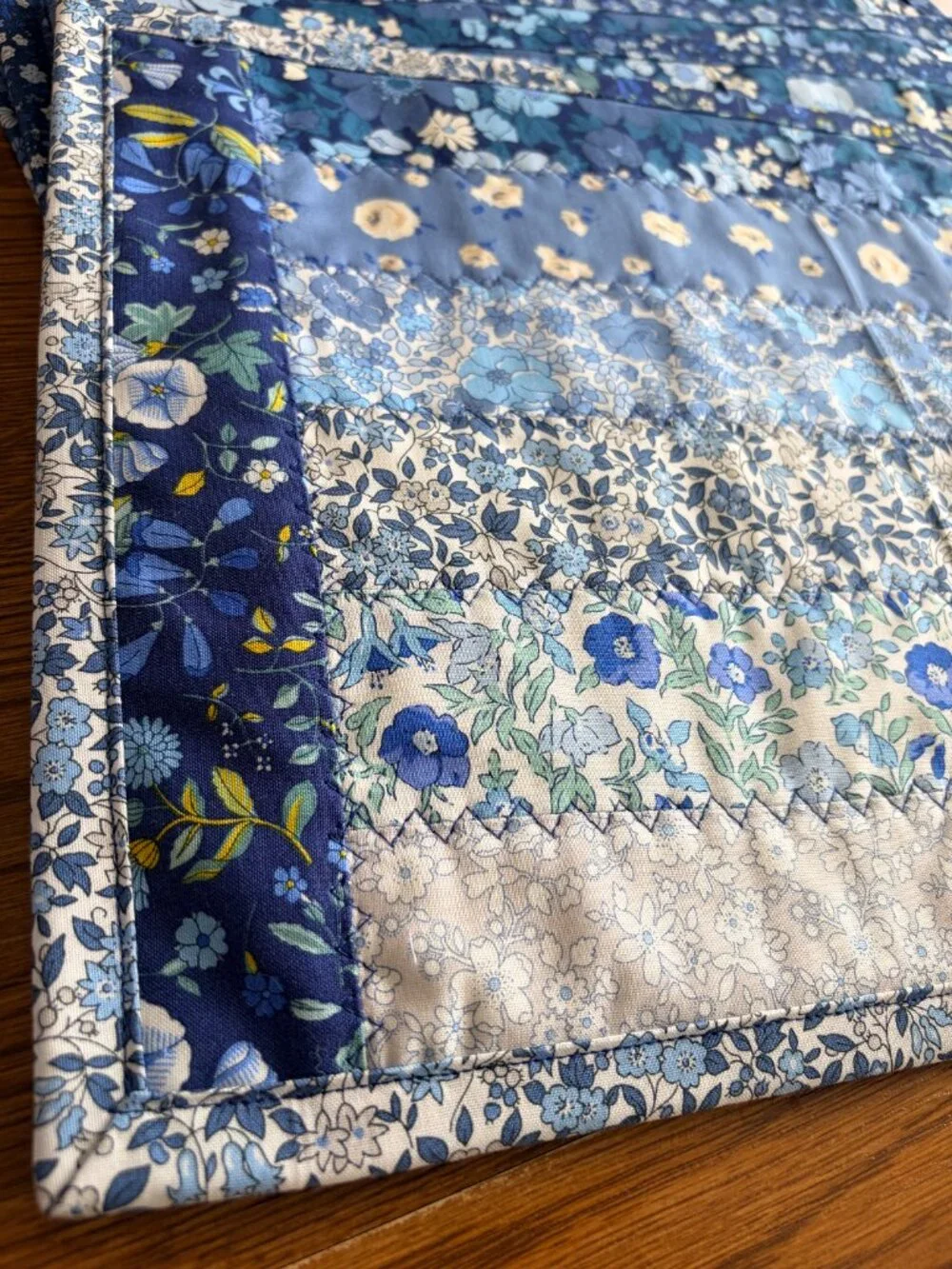 6 Floral Blue Quilted placemats reversible